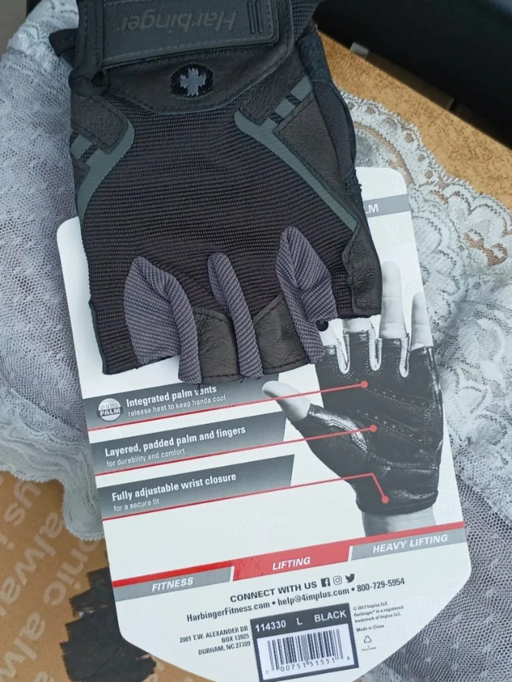 Harbinger Pro Strength Lifting Gloves (real leather palm), L, black/gray, New